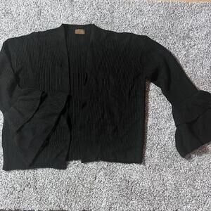 POL Black Open Front Cardigan Sweater Ruffle Bell Sleeve Knit Women’s Medium